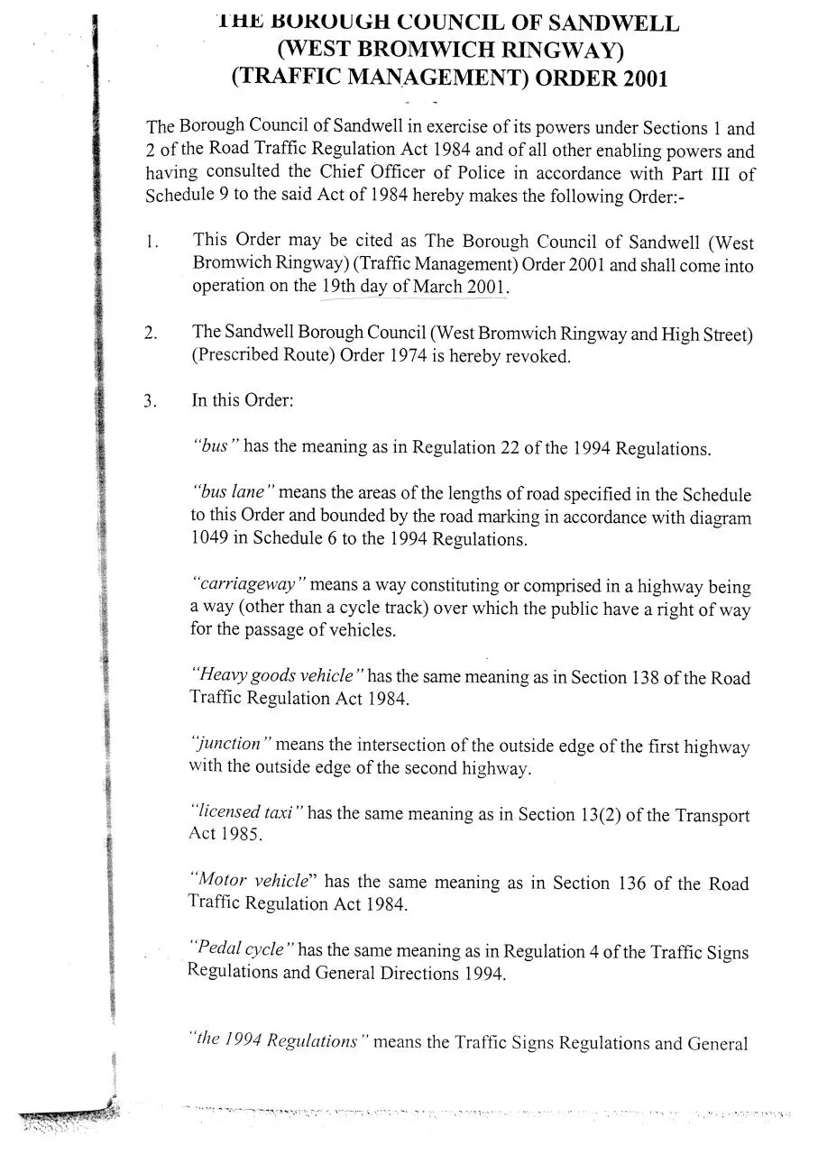 Page 2 of 7, Traffic Order New Street Bus Lane