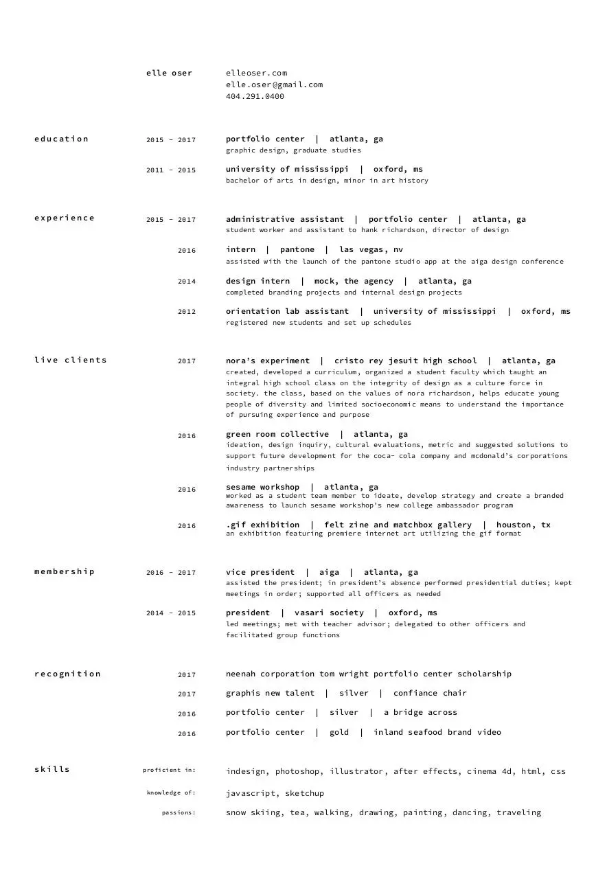 Page 1 of 1, ElleOser Resume
