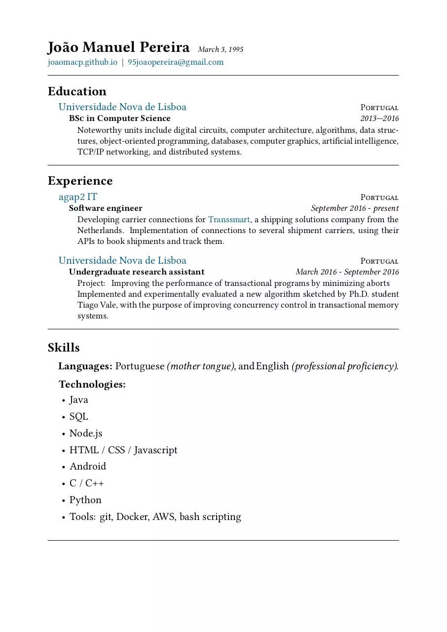 Page 1 of 1, CV João Pereira EN