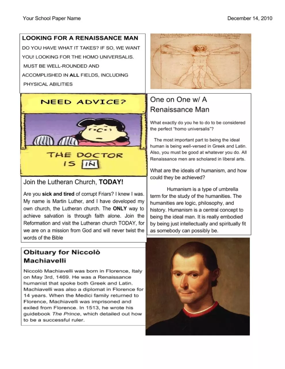 Page 1 of 1, Dante Coira Newspaper Template PAGE2 Google Docs