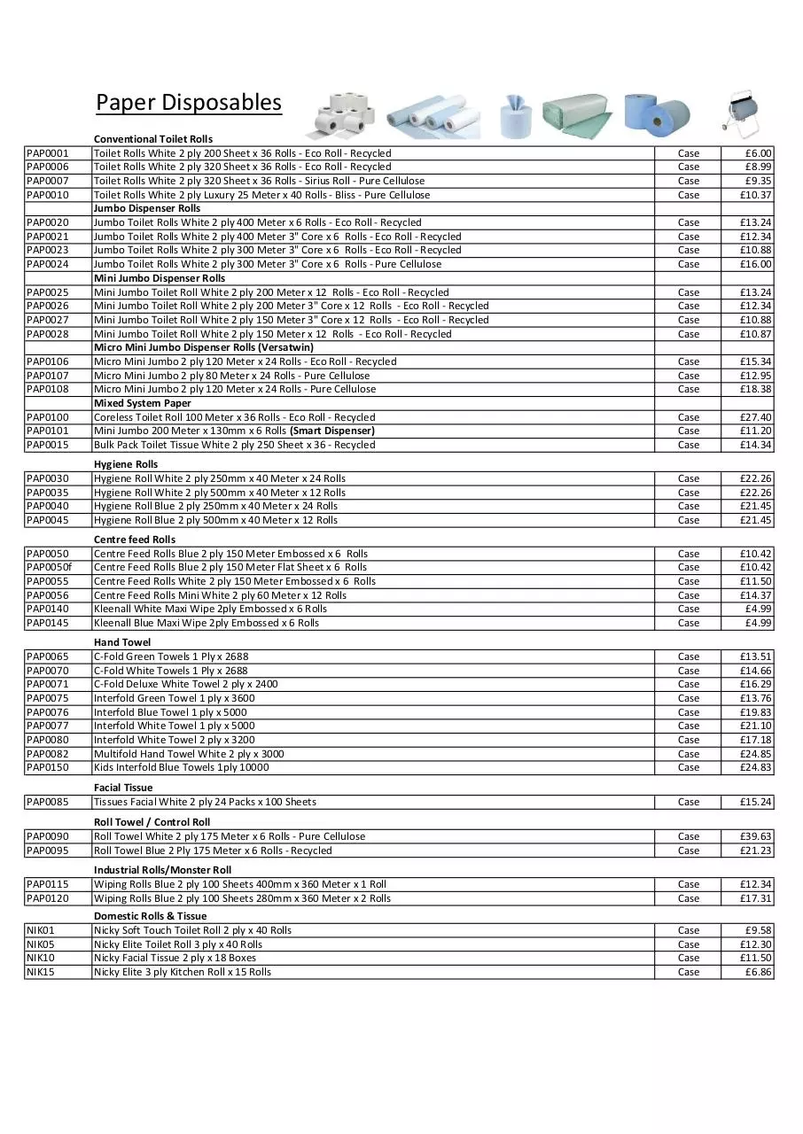 Page 4 of 26, M60 Cleaning Supplies Price List May 17