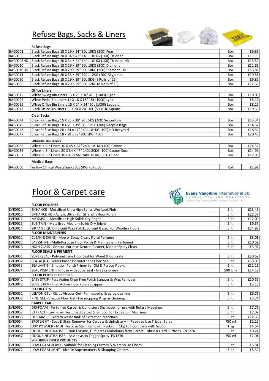 Page 5 of 26, M60 Cleaning Supplies Price List May 17