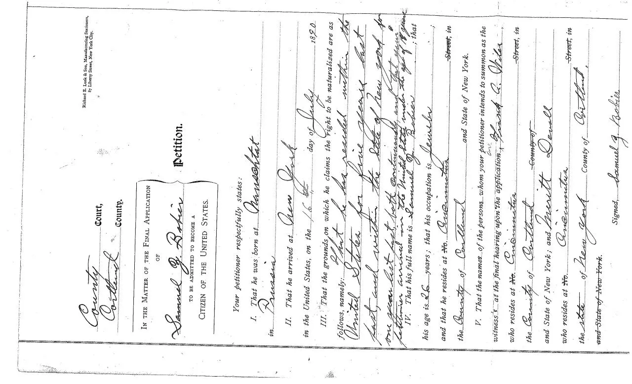 Page 1 of 1, samuel z bobier petition for naturalization
