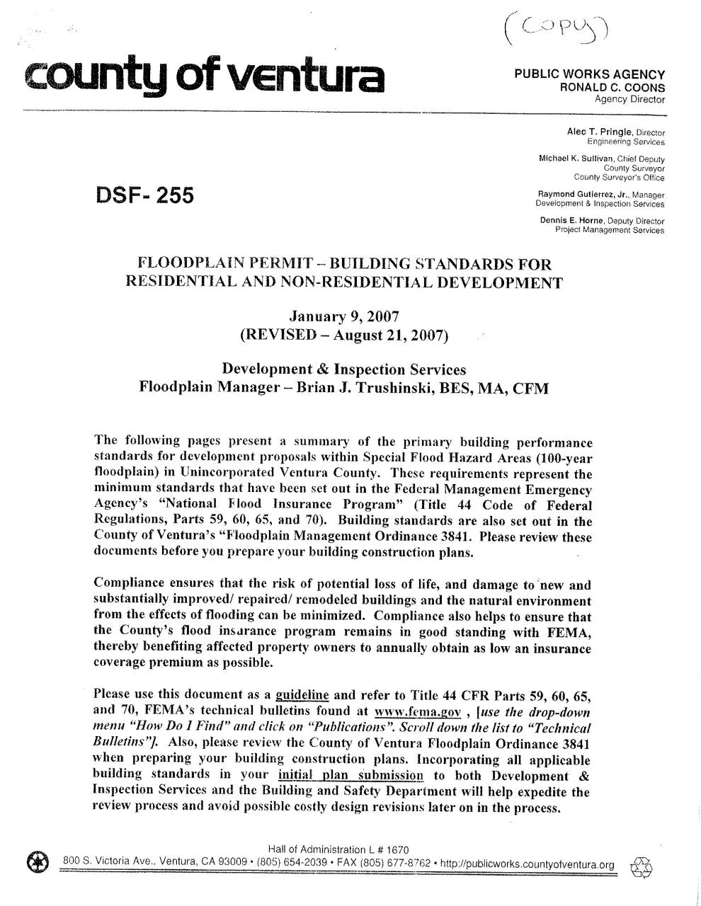 Page 1 of 47, Ventura County FLoodplain Development Standards