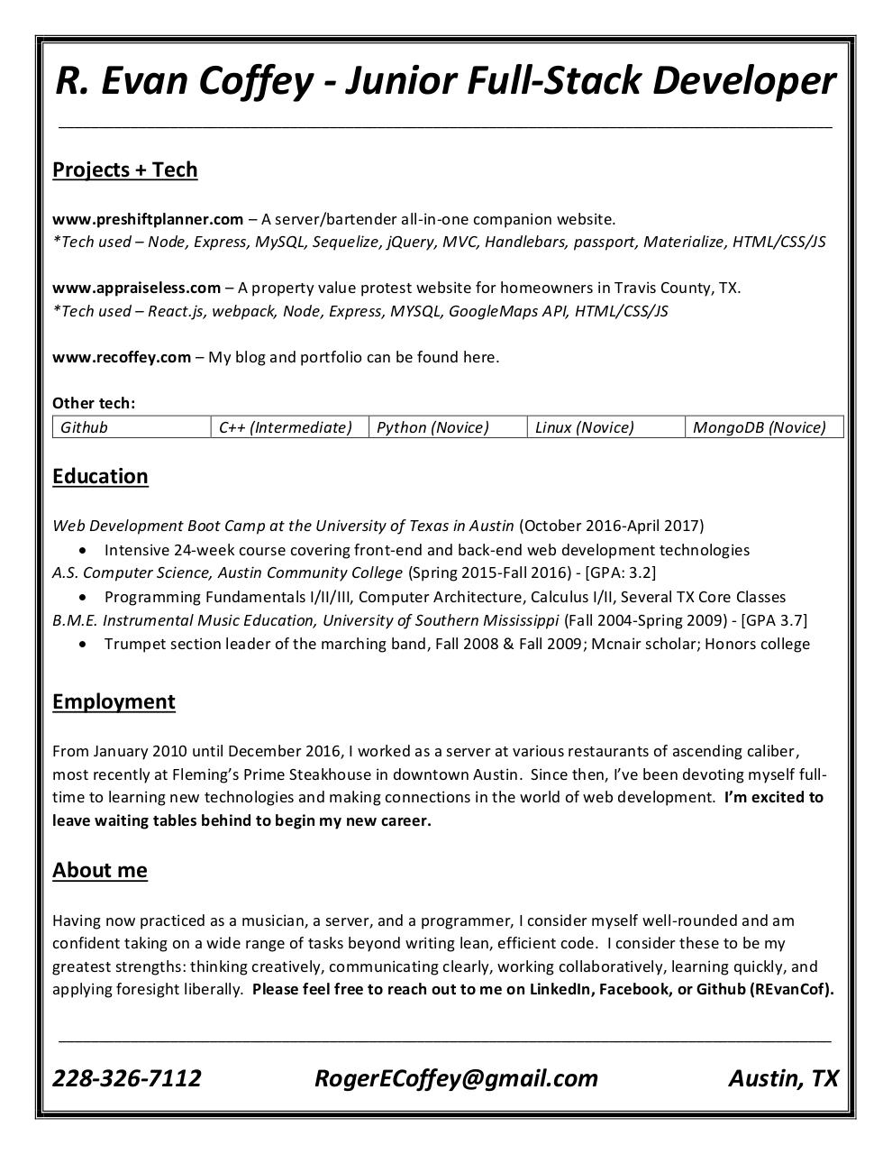 Document preview REvanCoffeyResumeFullStack.pdf - page 1/1