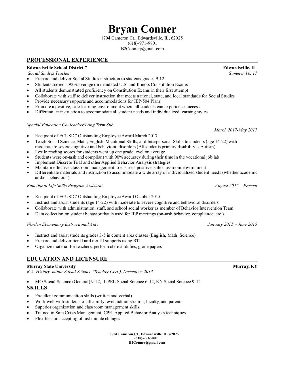 Document preview - Bryan Conner - Resume.pdf - Page 1/1