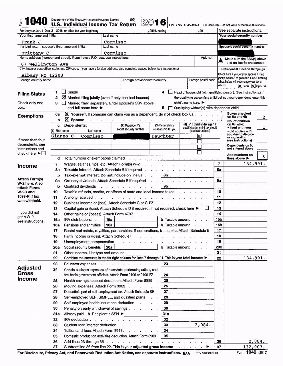 Page 1 of 11, COMISSO TAXRETURNS 2016