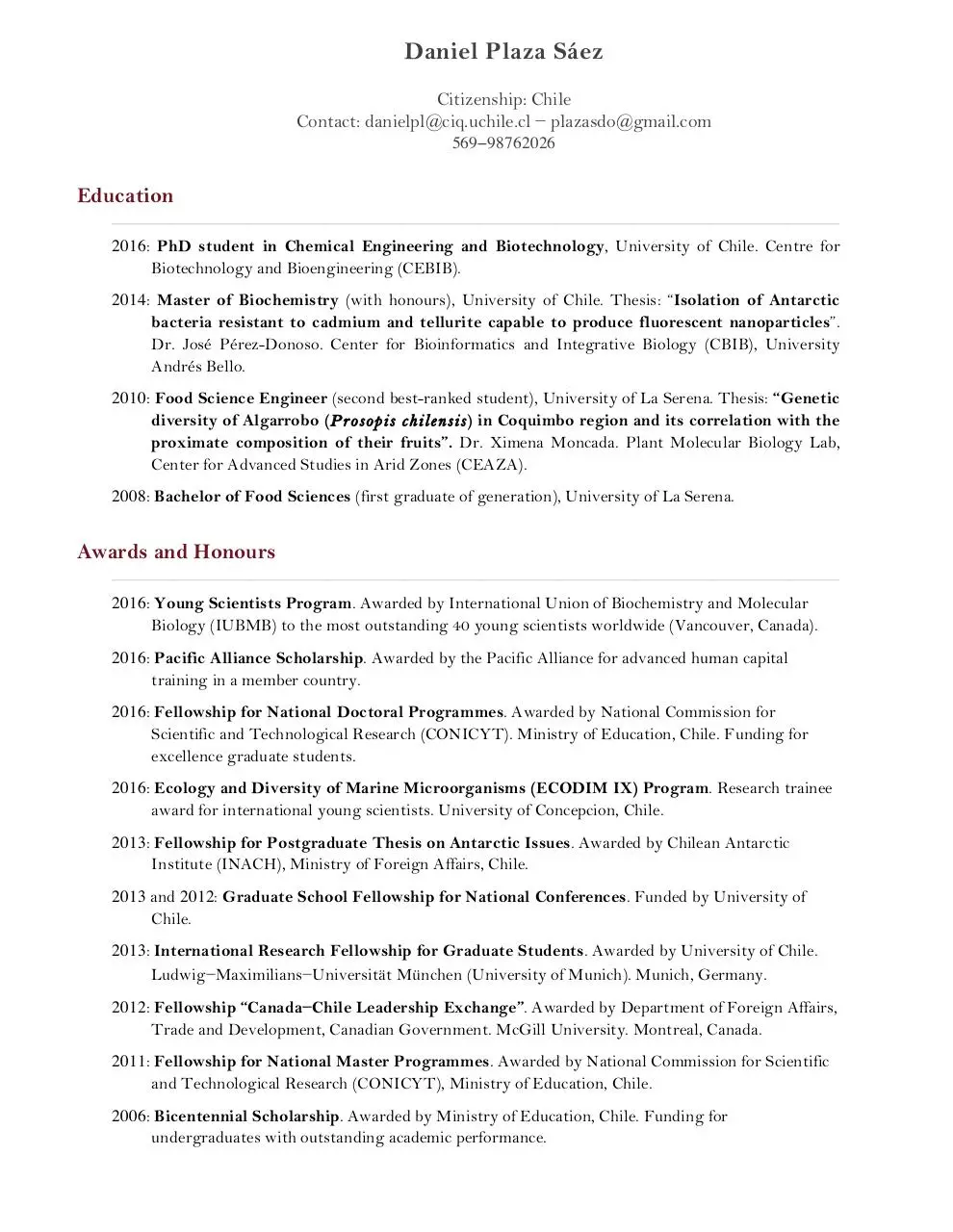 Page 1 of 7, CV Daniel Plaza May 2017