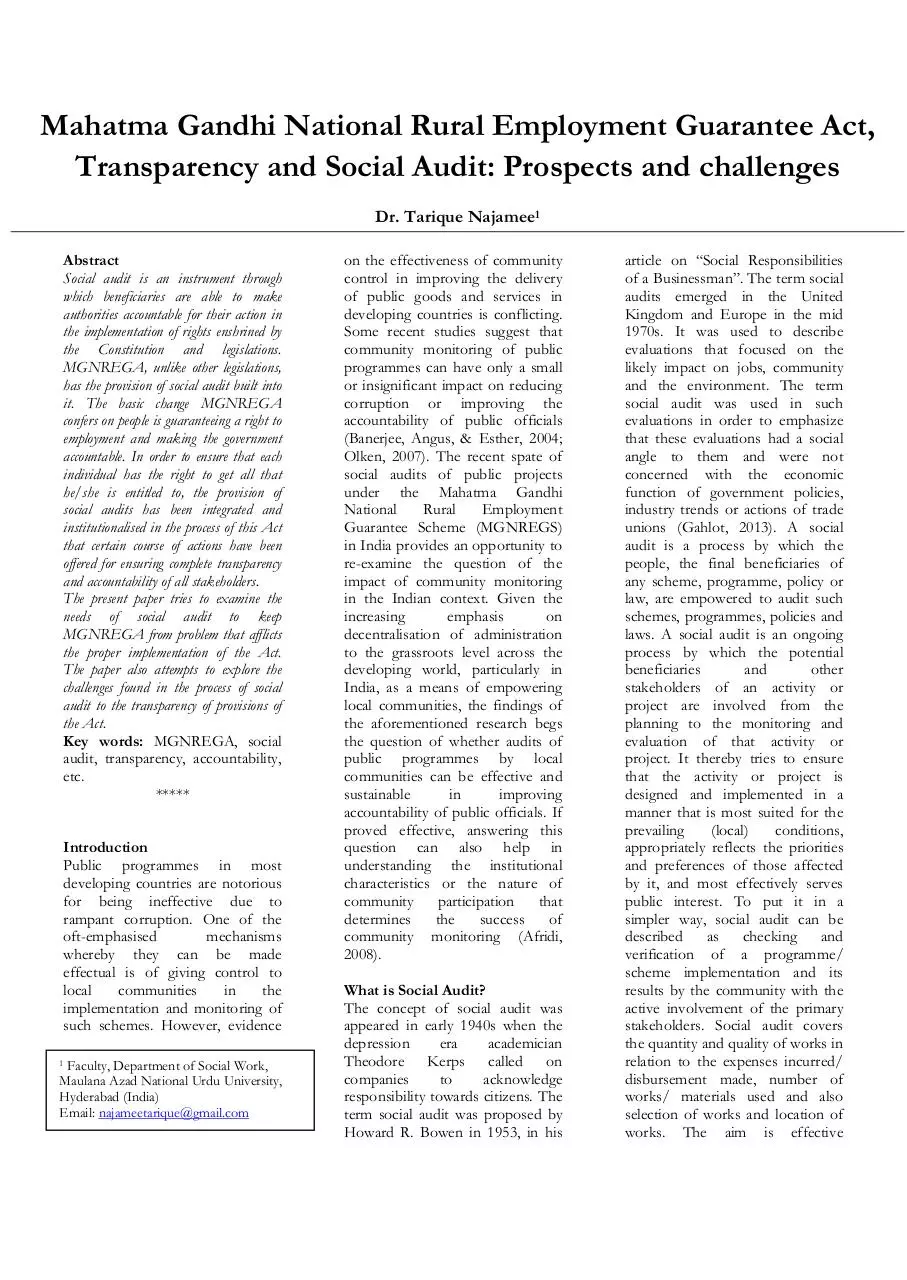 Page 1 of 5, MGNREGA, Transparency and Social Audit