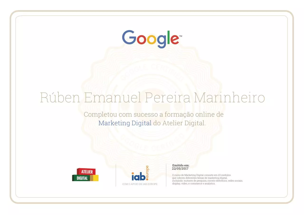 Page 1 of 1, Certificado Atelier Digital