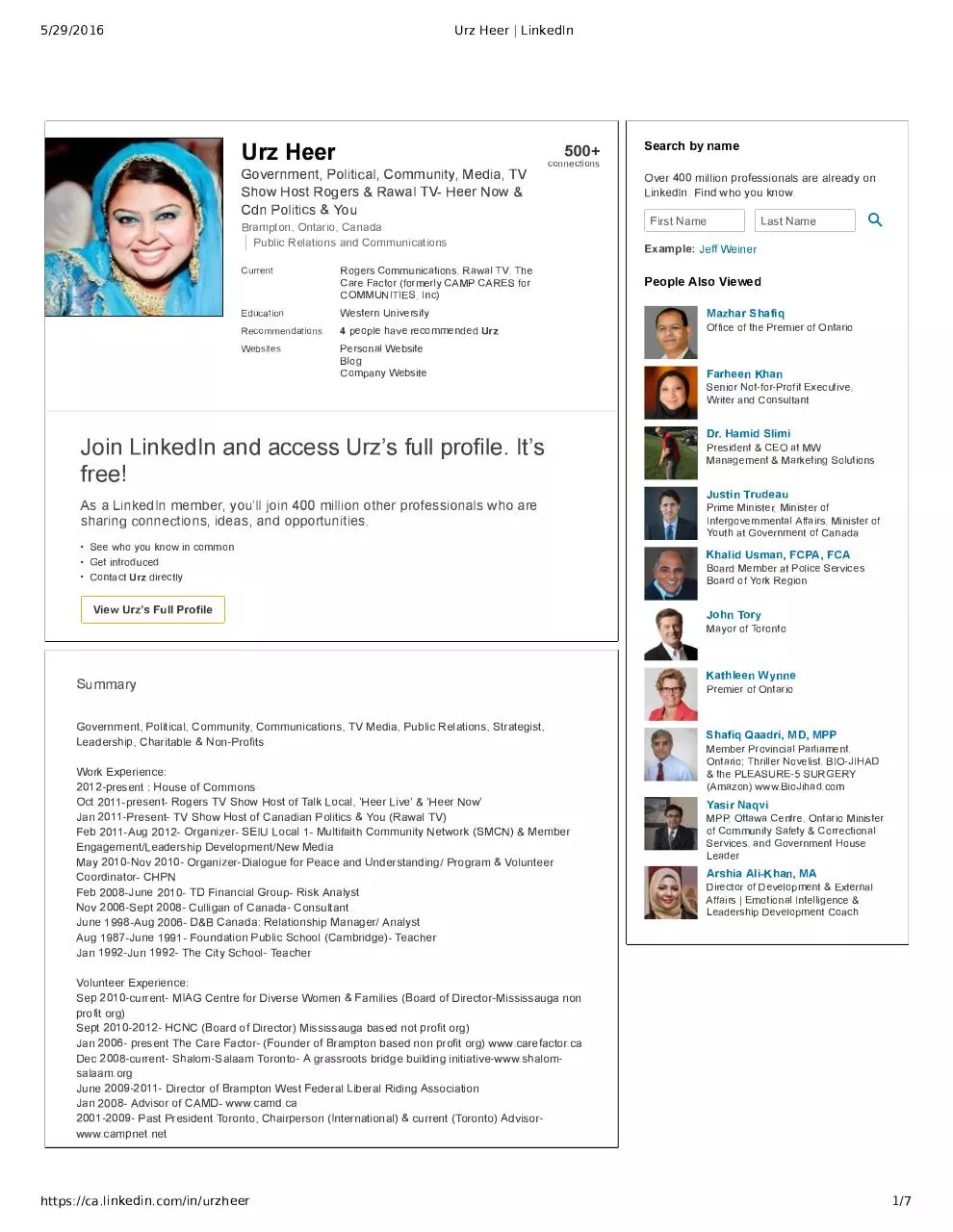 Page 1 of 7, Urz Heer LinkedIn 29May2016