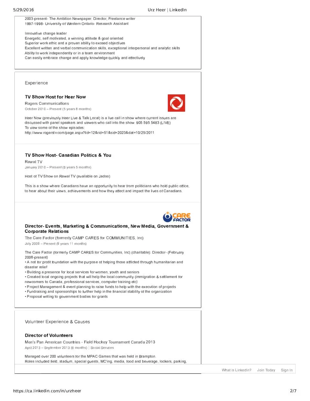 Page 2 of 7, Urz Heer LinkedIn 29May2016