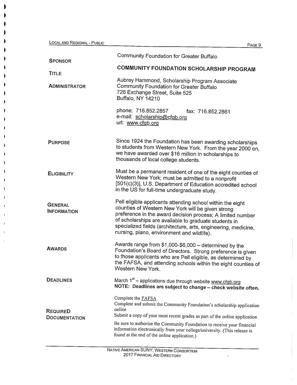 Page 1 of 1, Community foundation scholarship program Regional