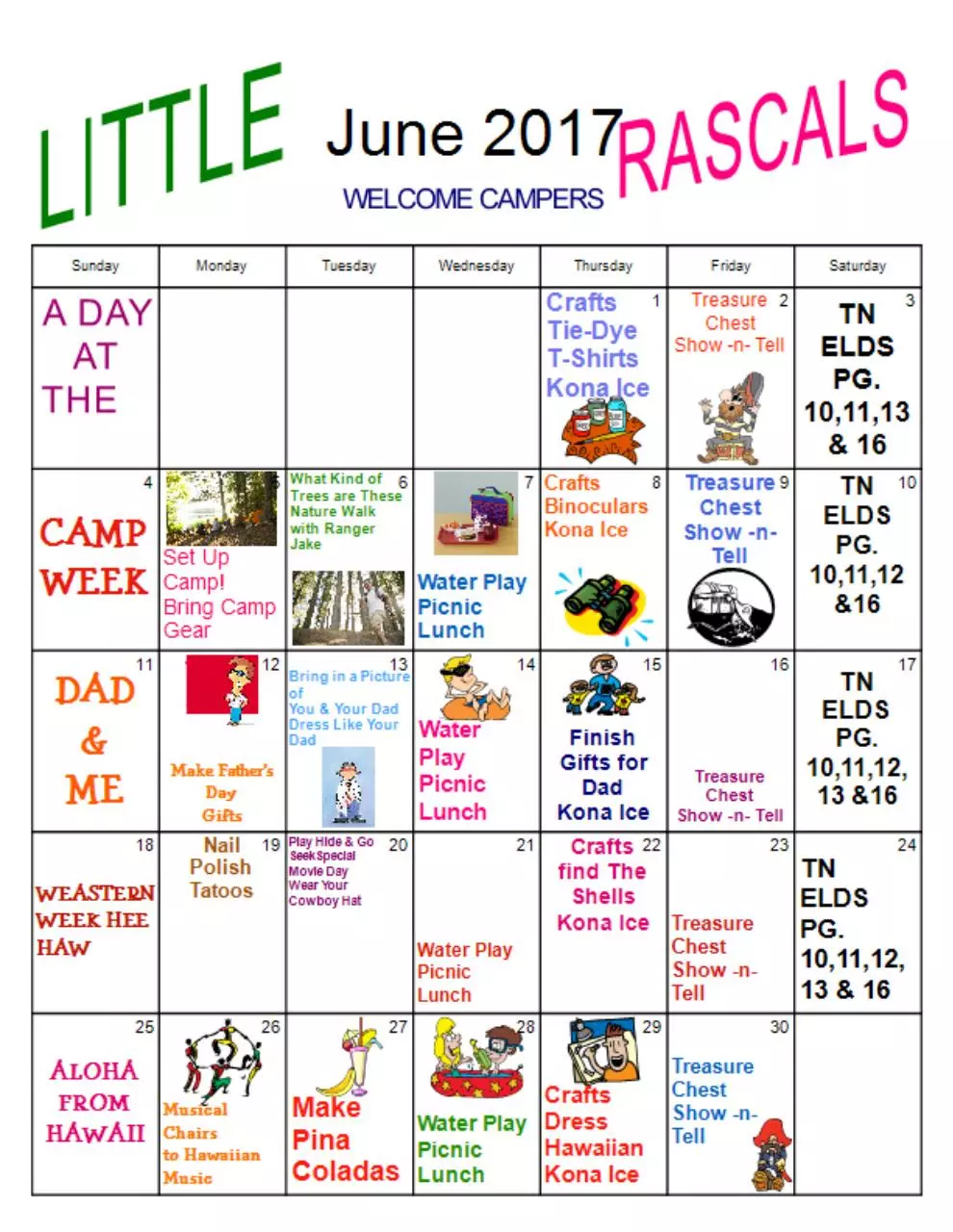 Page 1 of 12, LITTLE RASCALS SUMMER SCHEDULE