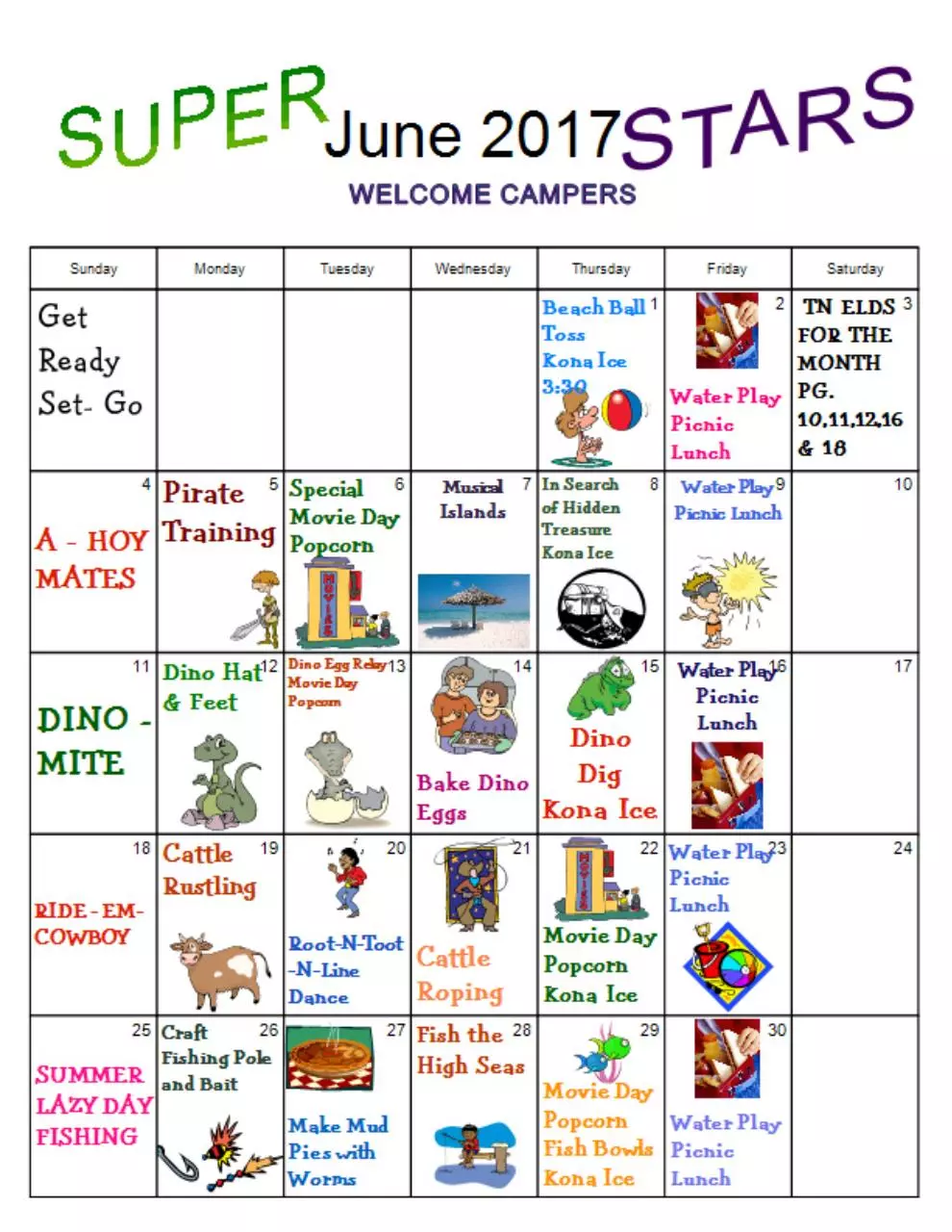 Page 1 of 12, SUPERSTARS SUMMER SCHEDULE