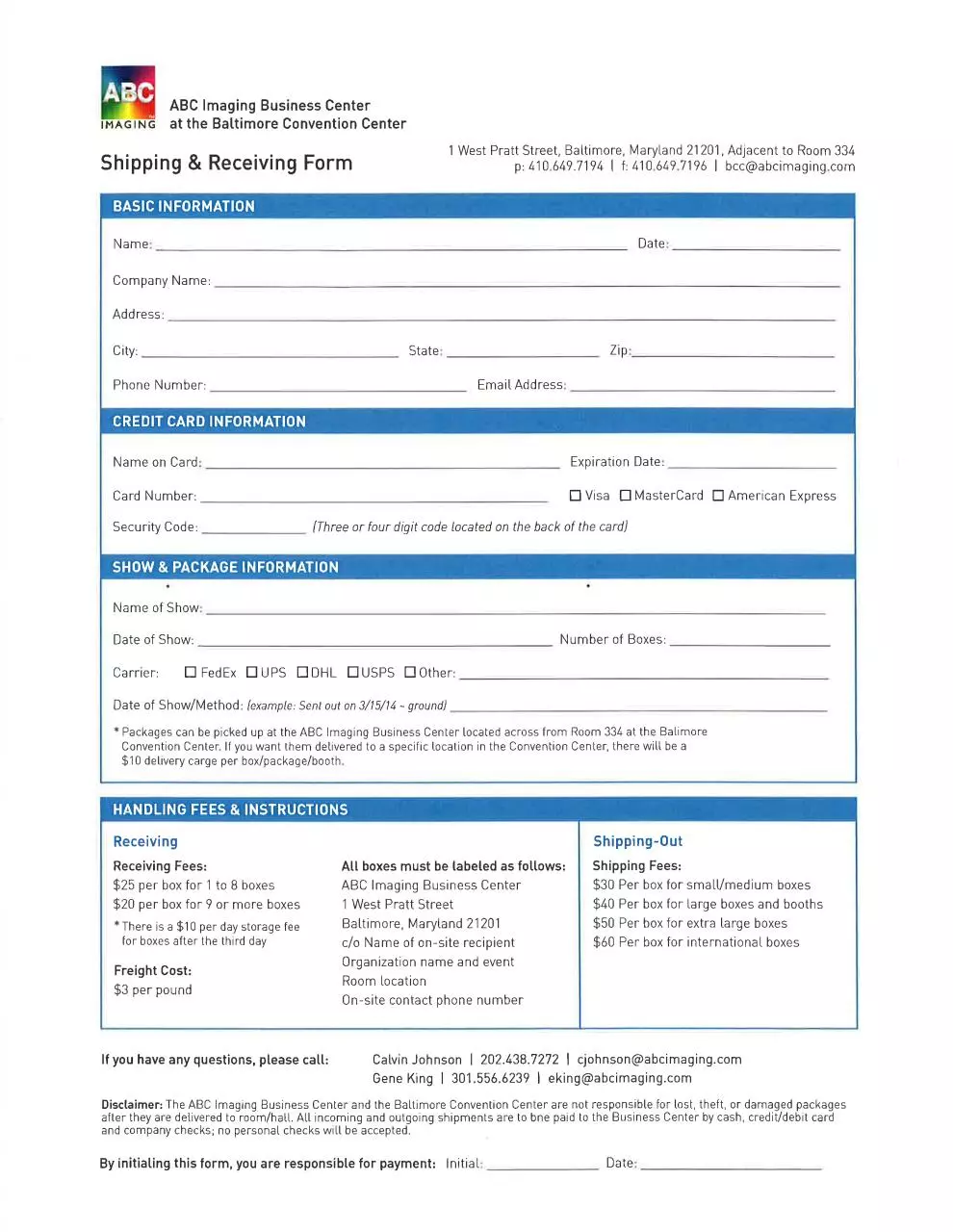 Page 1 of 1, ABC Imaging Shipment Form (002)