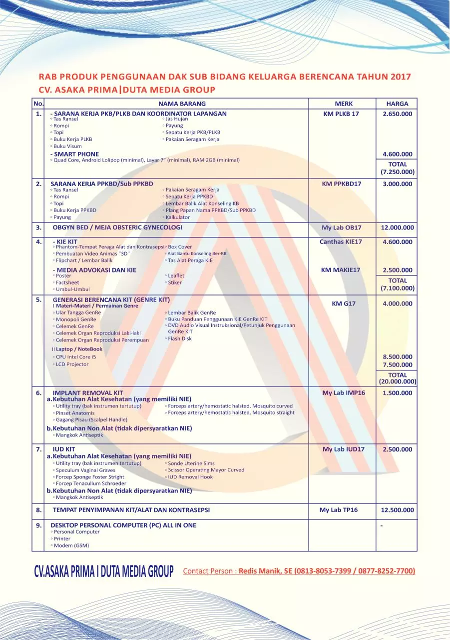 Page 2 of 12, Katalog Harga produk Juknis DAK BKKBN 2017