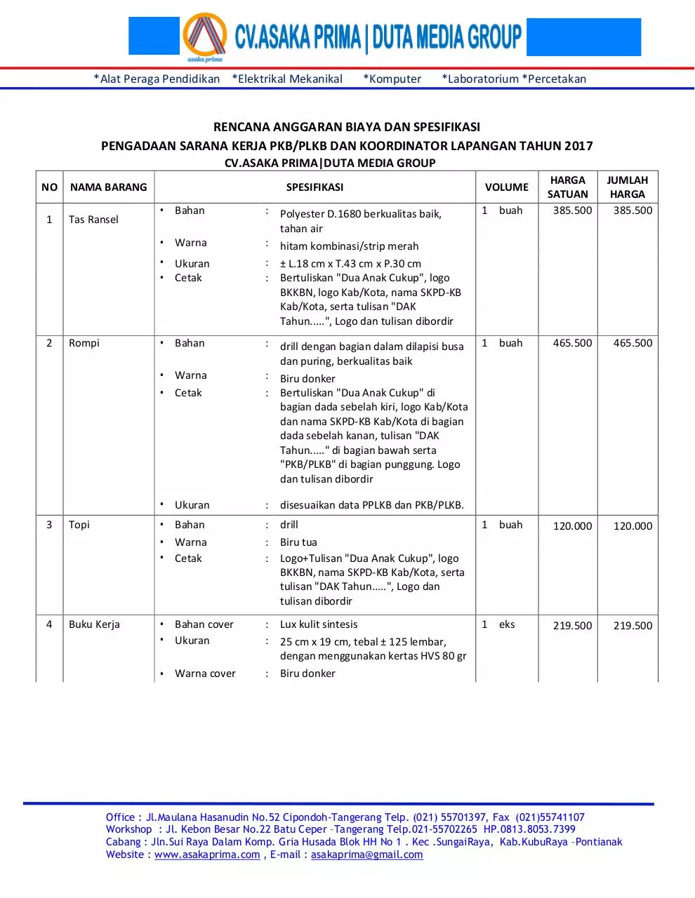 Page 1 of 3, Paket PLKB KIT BKKbN 2017 ~ CV.ASAKA PRIMA