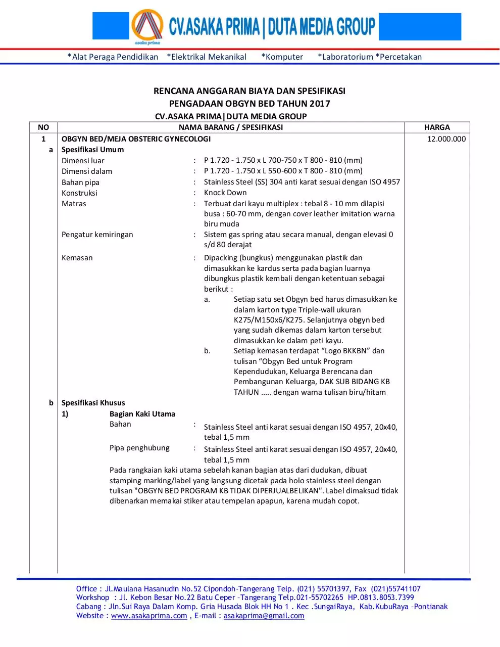 Page 1 of 3, Produksi OBGYN BED BKKbN 2017 ~ CV.ASAKA PRIMA