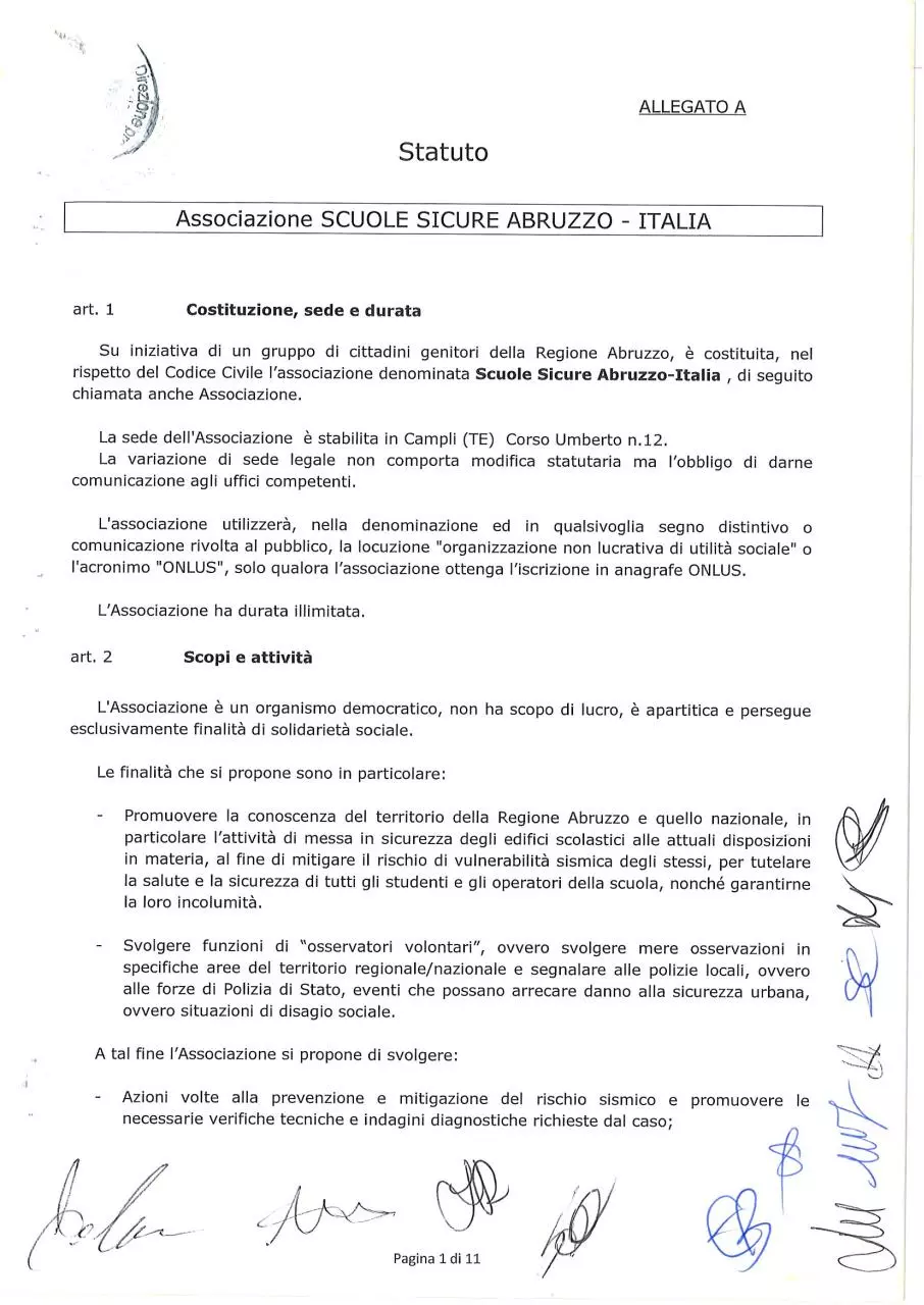 Page 1 of 9, statuto depositato assai