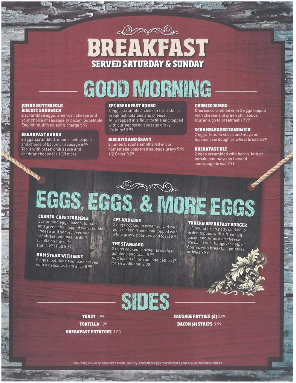 Page 2 of 4, 2017 Corner Cafe Menu