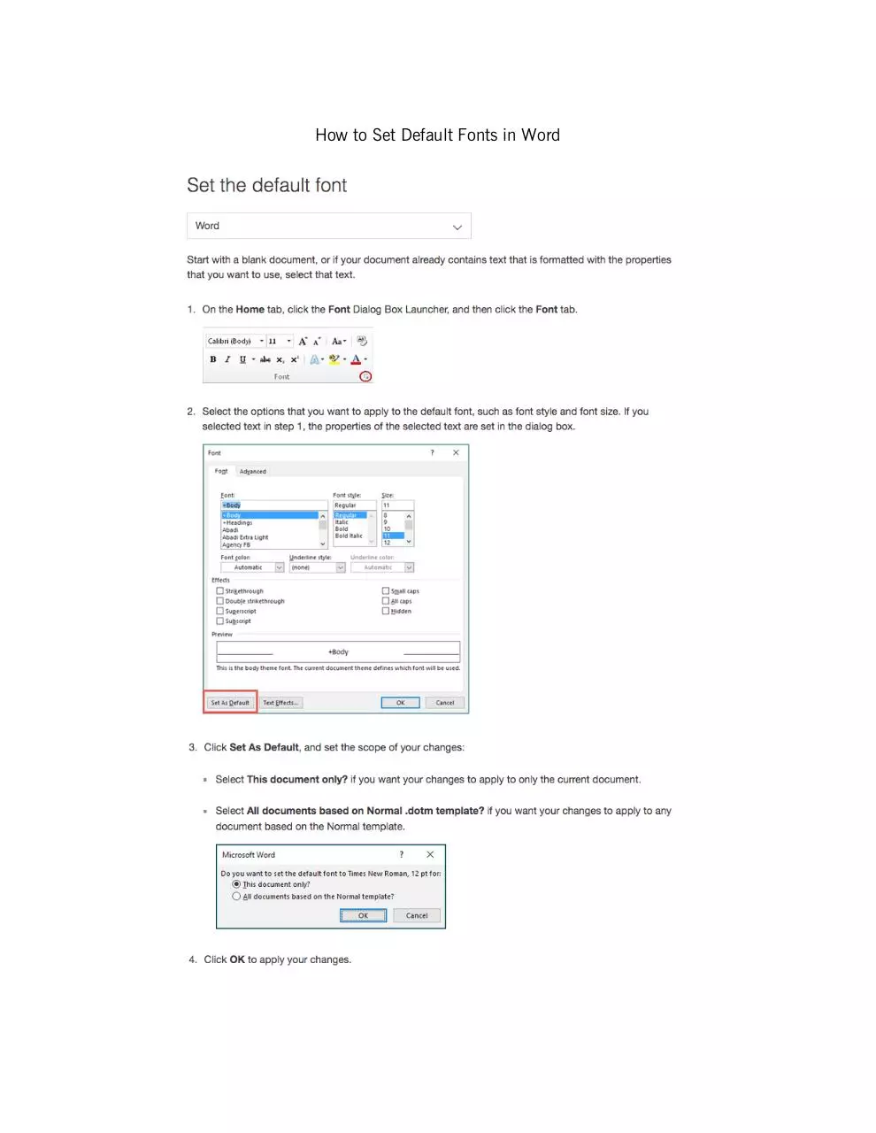 Page 1 of 1, How to Set Default Fonts in Word