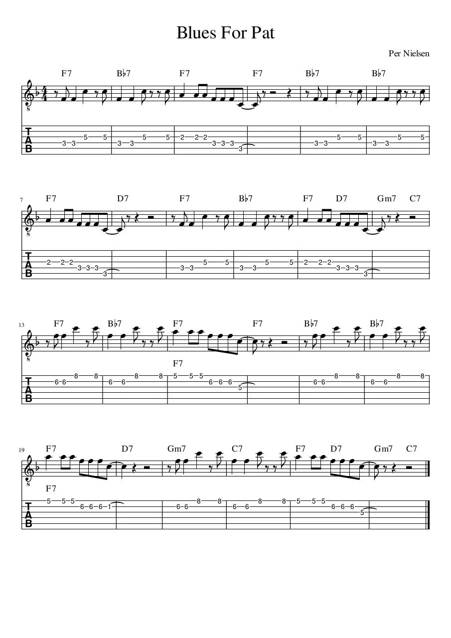 Page 1 of 1, MuseScore2 Nodeark Blues For Pat + tab
