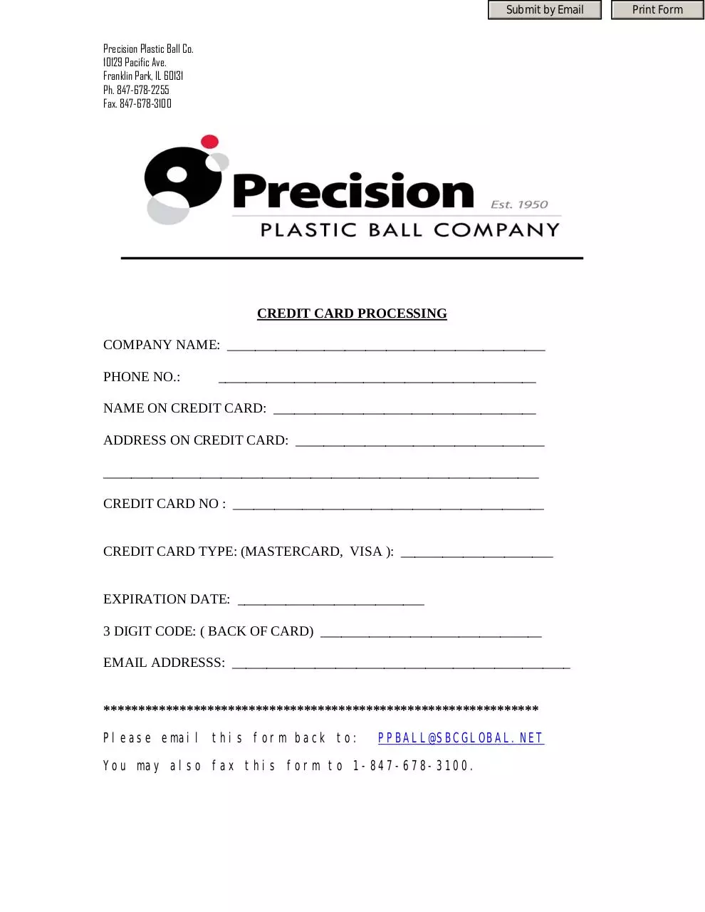 Page 1 of 1, PPB CO Credit Card Form