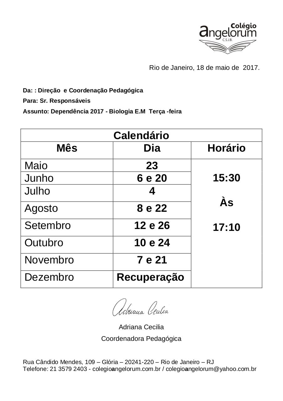 Document preview CalendÃ¡rio dependÃªncia - 2017 - Biologia (1).pdf - page 1/2