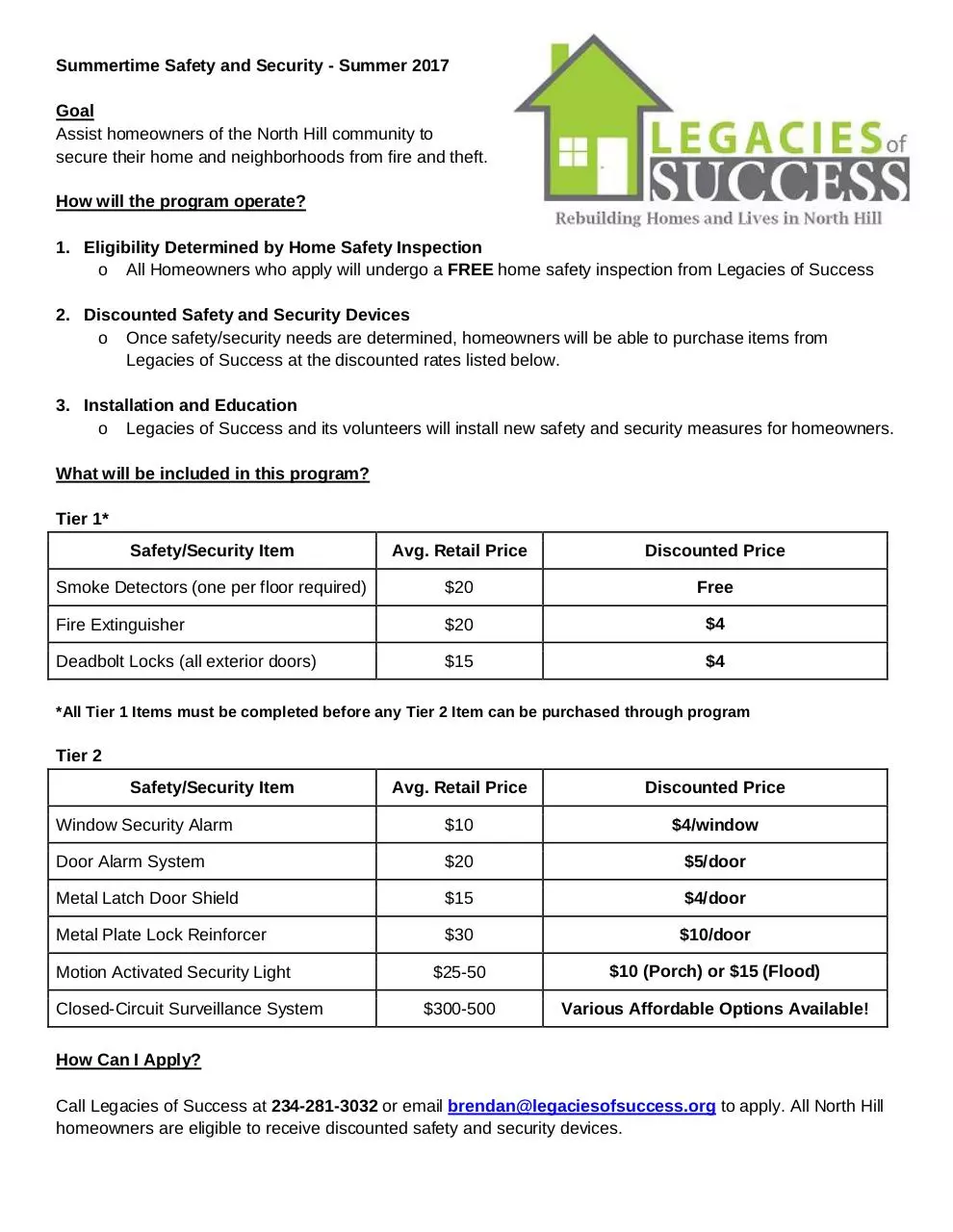 Page 1 of 1, Summertime Safety and Security LOS Info Sheet