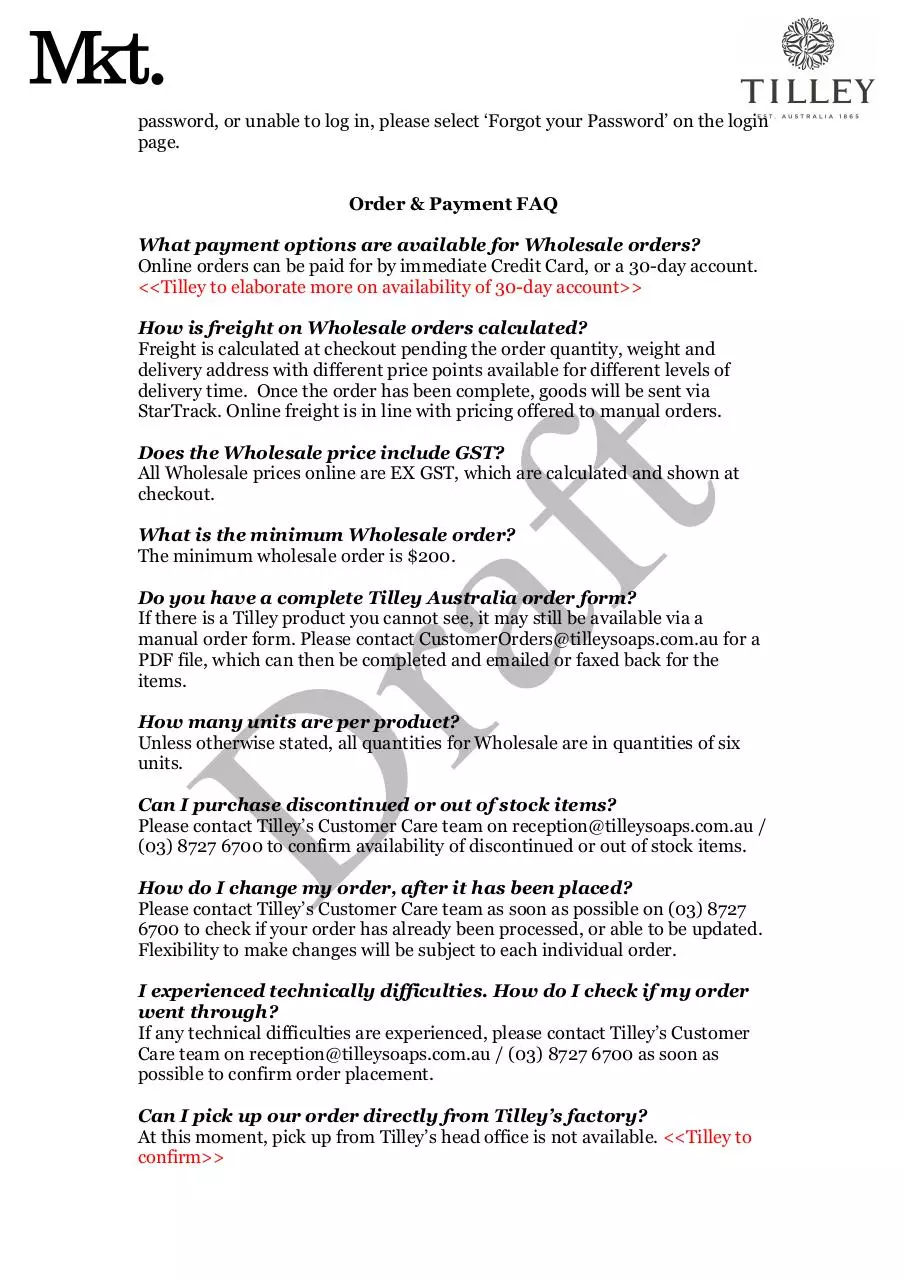 Page 2 of 3, Tilley Website FAQ Wholesale 210617