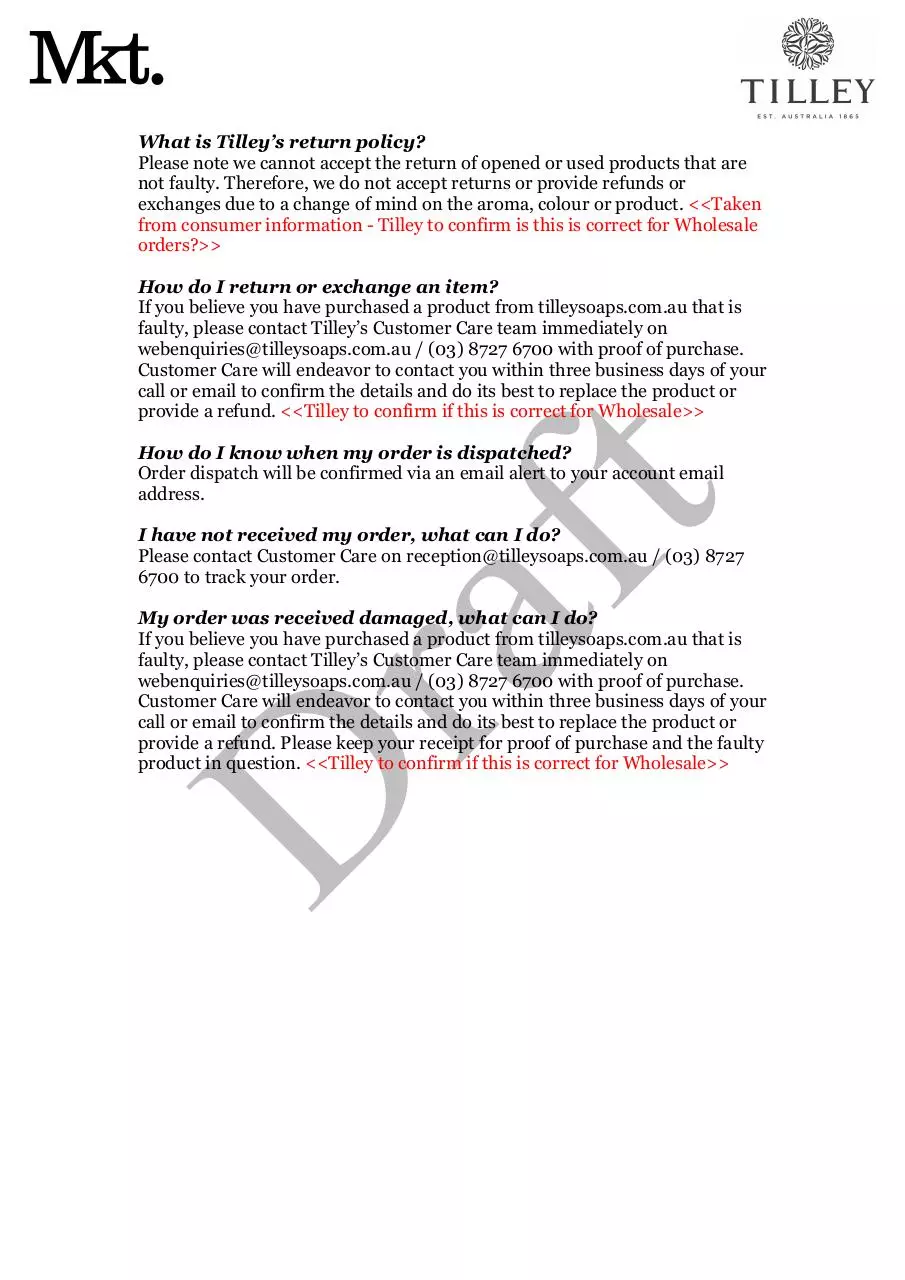 Page 3 of 3, Tilley Website FAQ Wholesale 210617