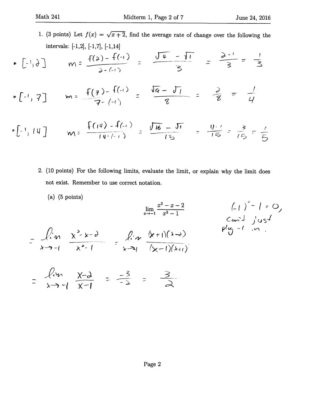 Page 2 of 7, Exam I Answer Key