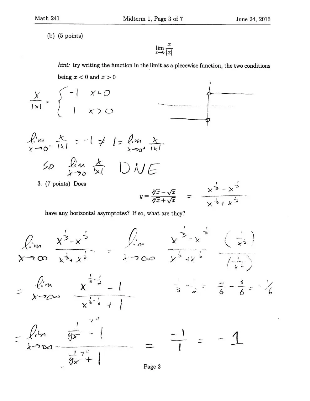 Page 3 of 7, Exam I Answer Key