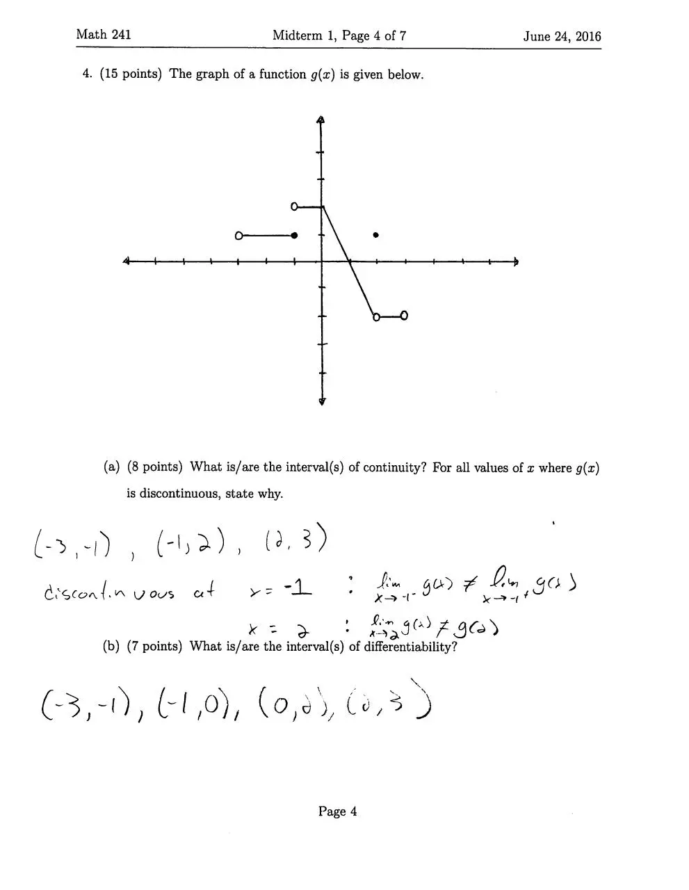 Page 4 of 7, Exam I Answer Key