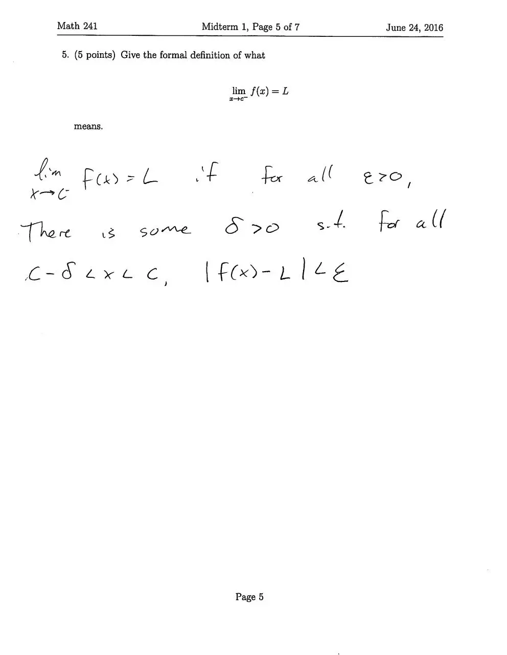 Page 5 of 7, Exam I Answer Key