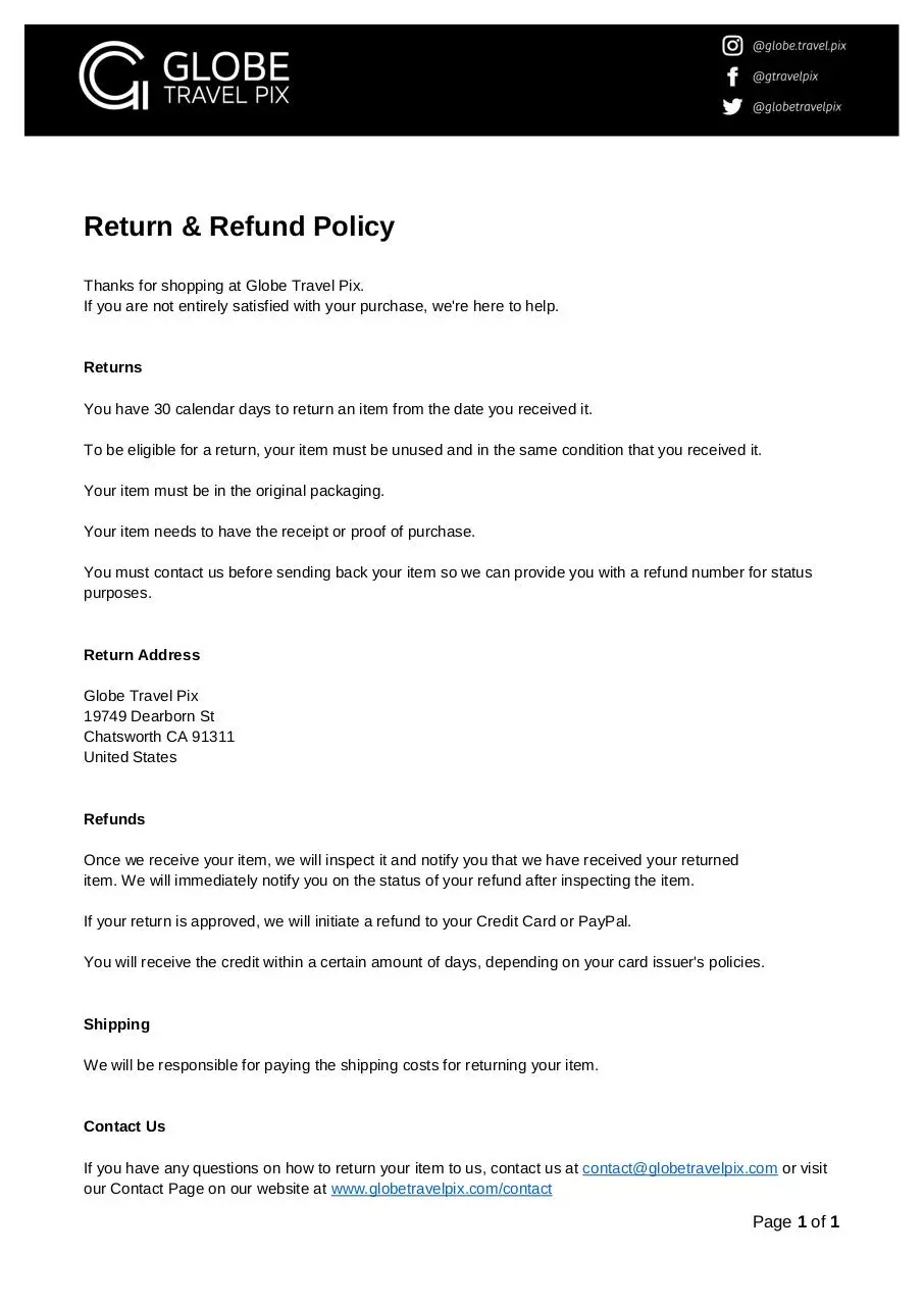 Document preview - Return Policy - Globe Travel Pix.pdf - Page 1/1