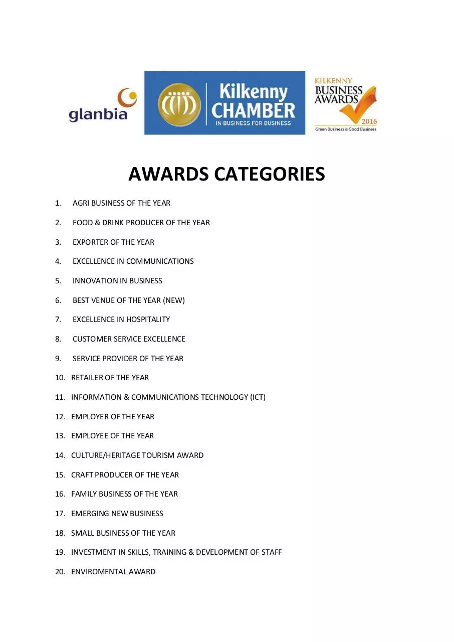 Page 1 of 1, Awards Categories