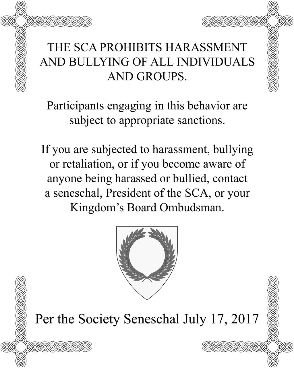 Page 1 of 1, harassment and bullying