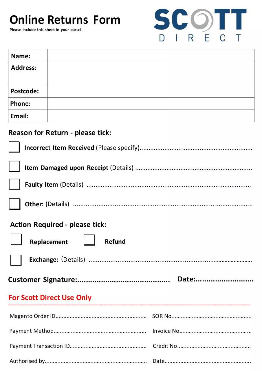 Page 1 of 2, Online Returns Form