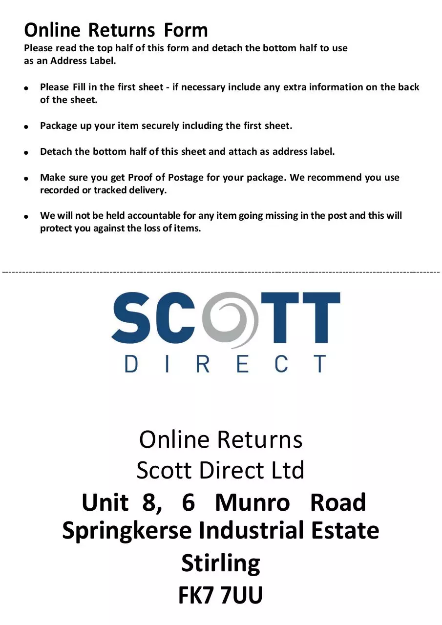 Page 2 of 2, Online Returns Form