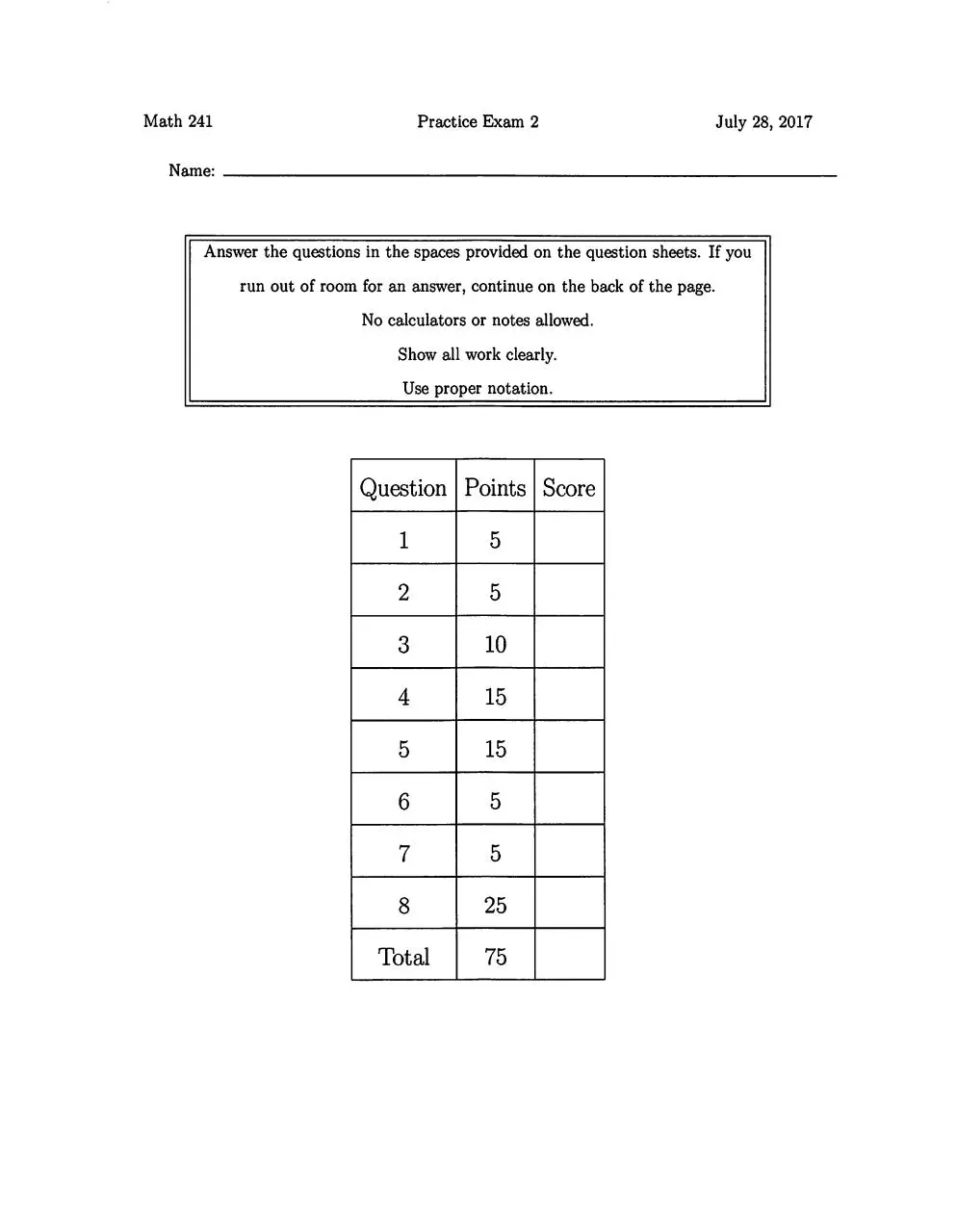 Page 1 of 9, Practice exam 2 fixed