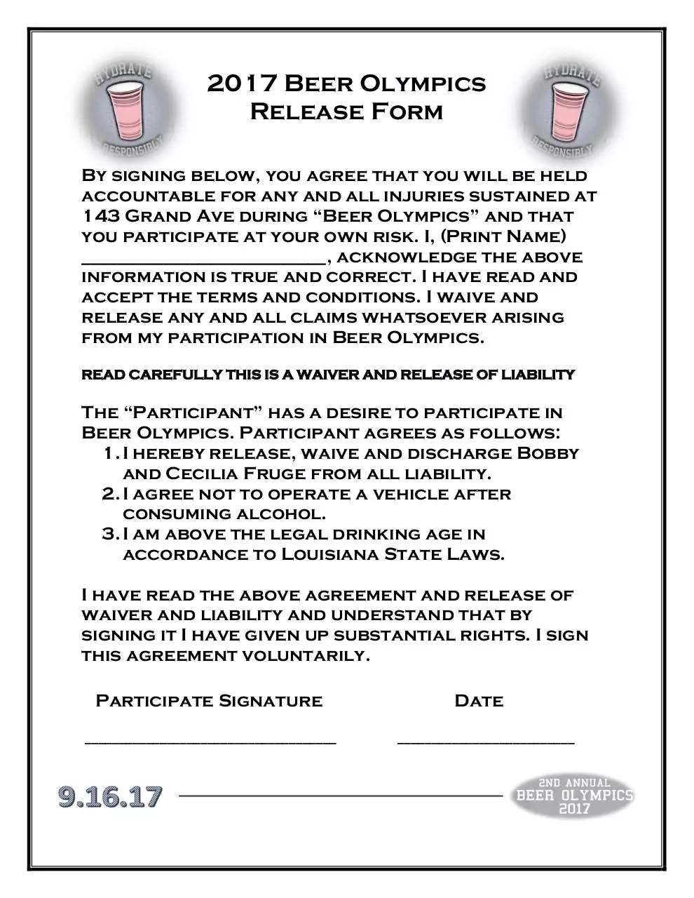 Page 1 of 1, Release Form 2017