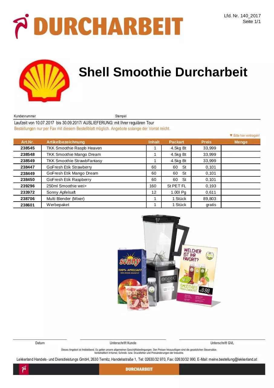 Page 1 of 1, 140 Shell Durcharbeit Smoothie