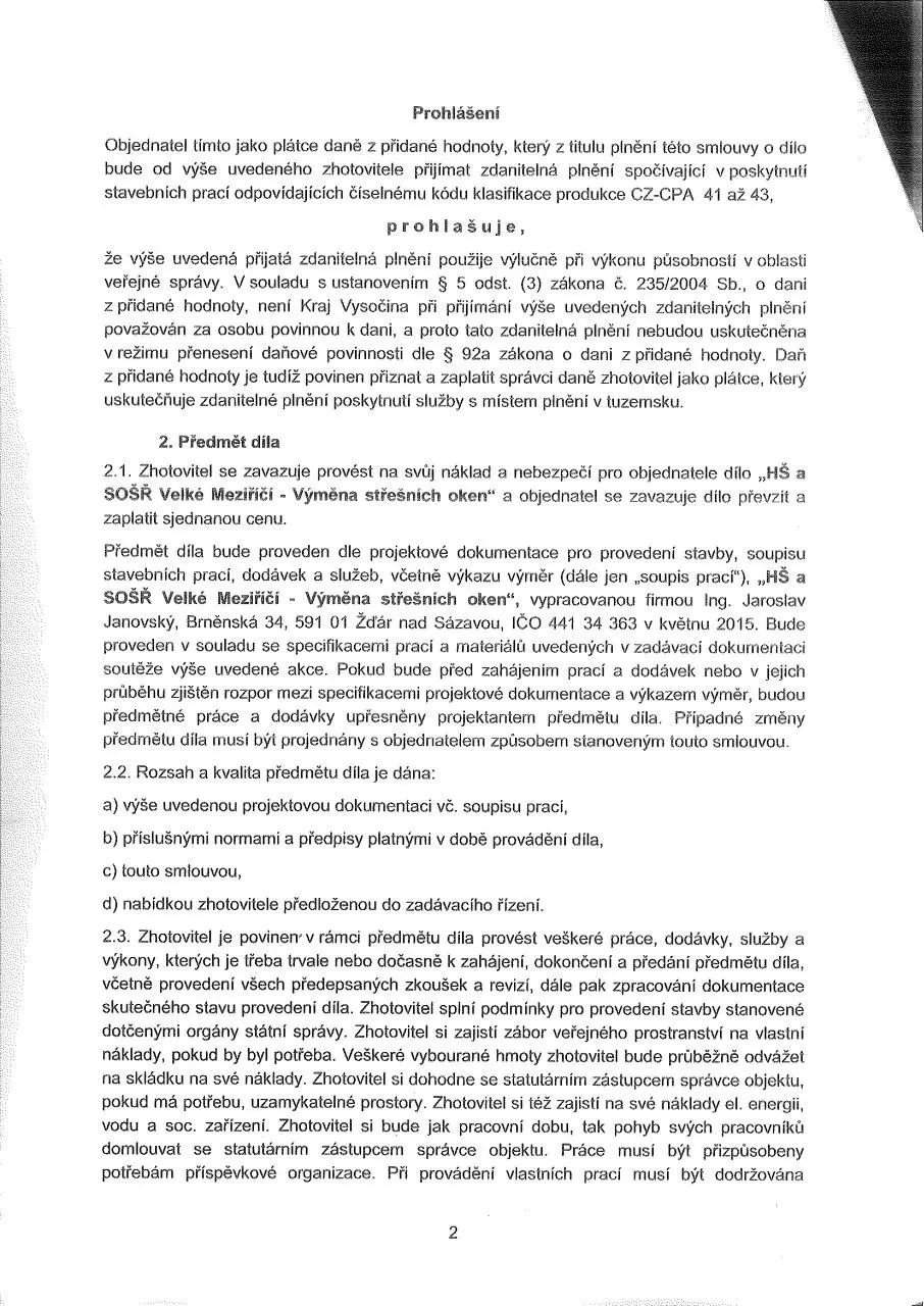 Page 2 of 31, VÃ½mÄ›na stÅ™eÅ¡ních oken smlouva o dílo