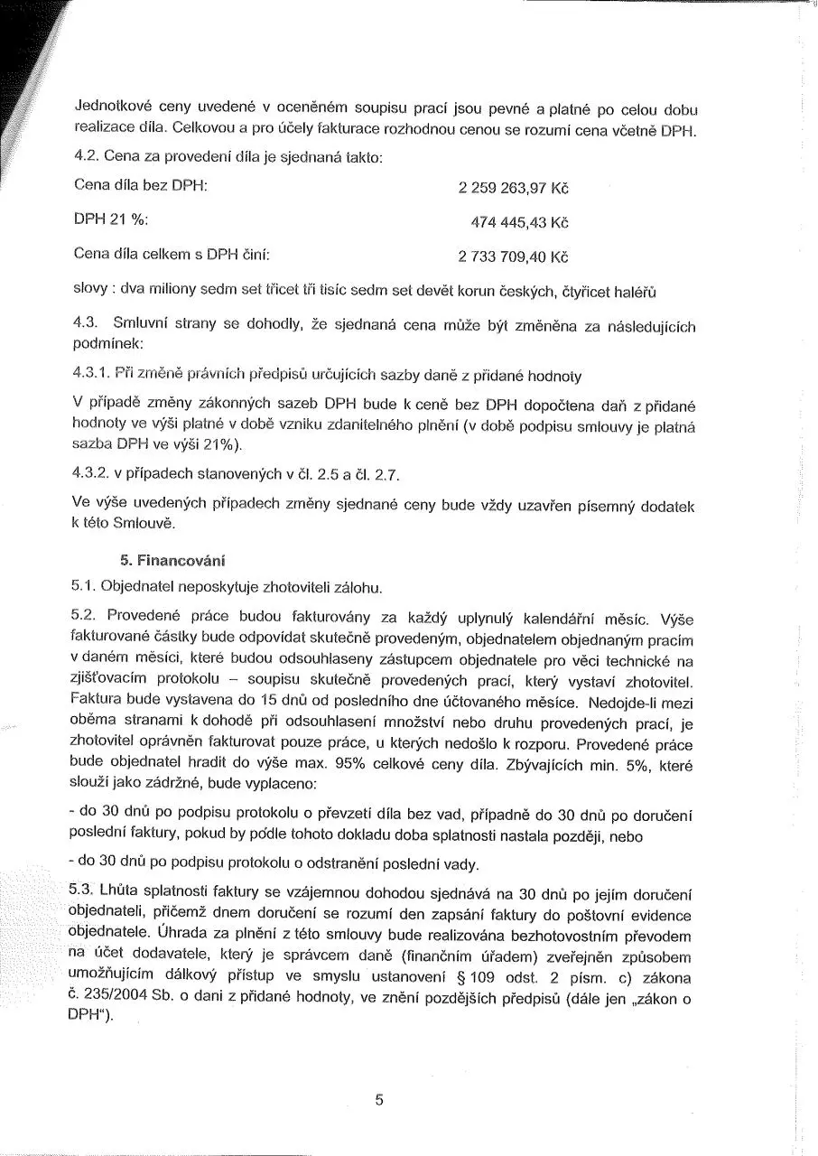 Page 5 of 31, VÃ½mÄ›na stÅ™eÅ¡ních oken smlouva o dílo