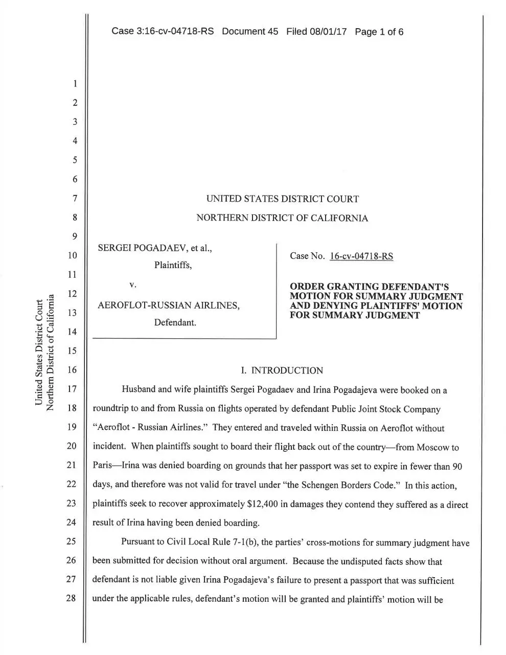 Page 1 of 6, Order Granting SU MSJ 8 1 17