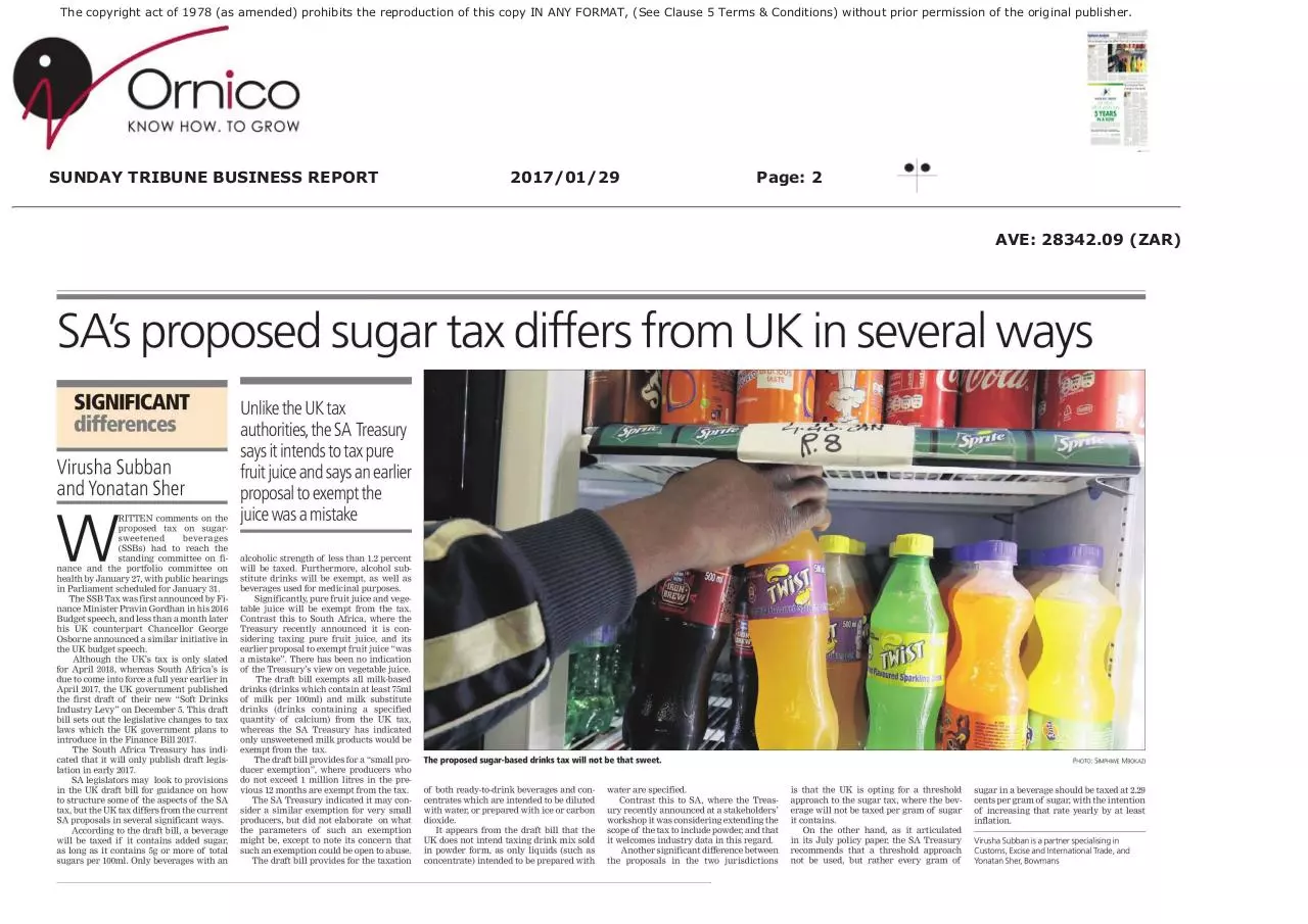 Page 1 of 1, SA's Proposed Sugar Tax differs from UK in several ways
