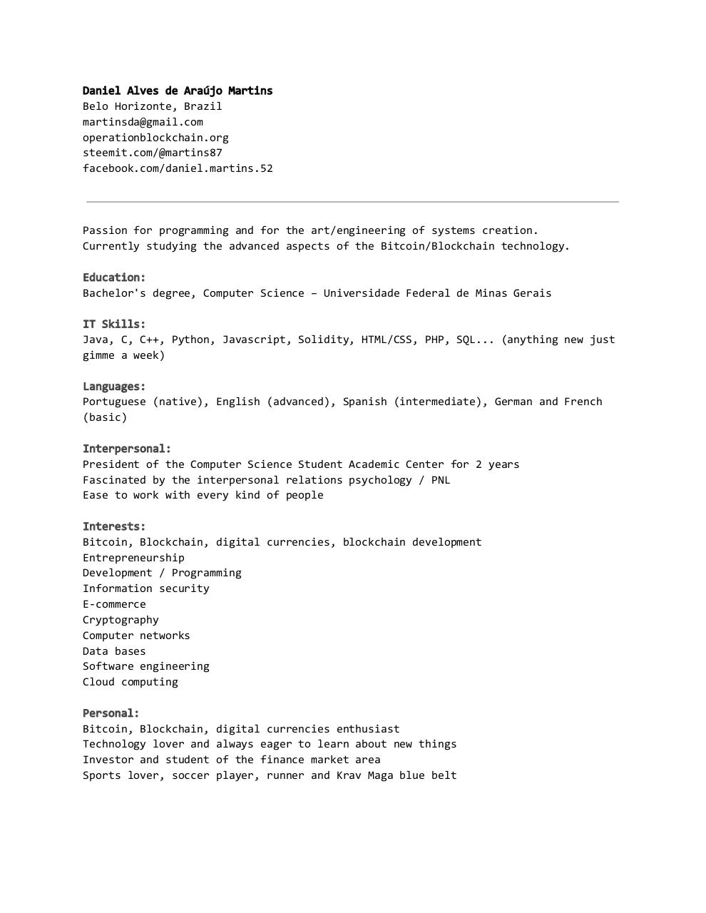 Document preview CV - Daniel Martins (english version).pdf - page 1/1