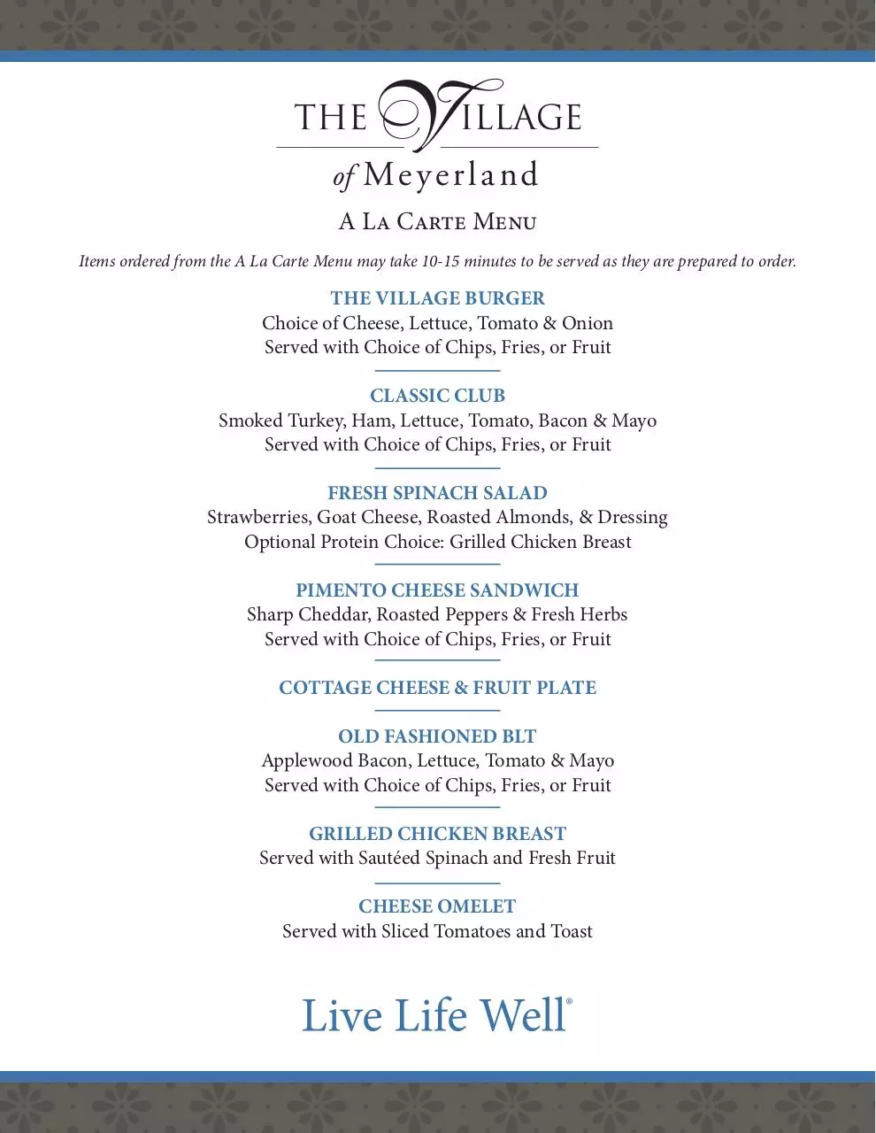 Page 1 of 1, Meyerland Menu